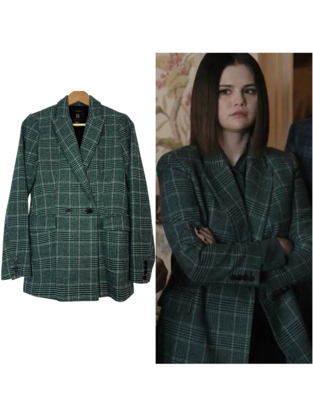 House of Harlow Blazer Jacket Green Tartan Plaid Double Breasted Wool XS